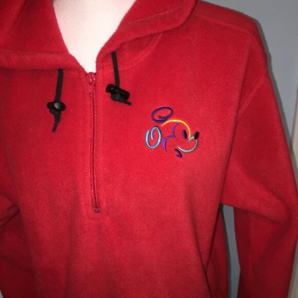 Walt Disney World Mickey Mouse Fleece Hoodie Sz S Red Pockets Unisex - Picture 2 of 12